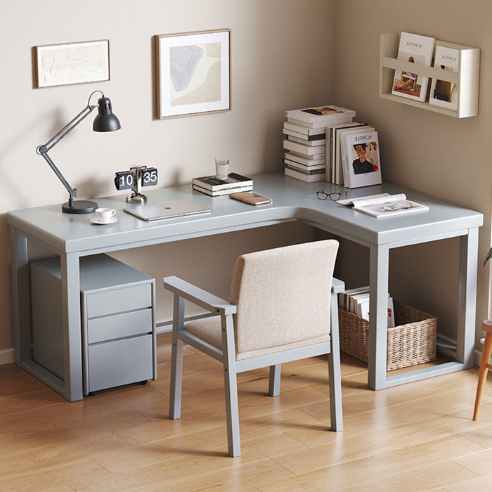 Latitude Run® Karha 3 Piece Solid Wood LShaped Desk And Chair Set